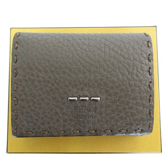 Auth FENDI Tri-fold wallet gray leather - Picture 1 of 10